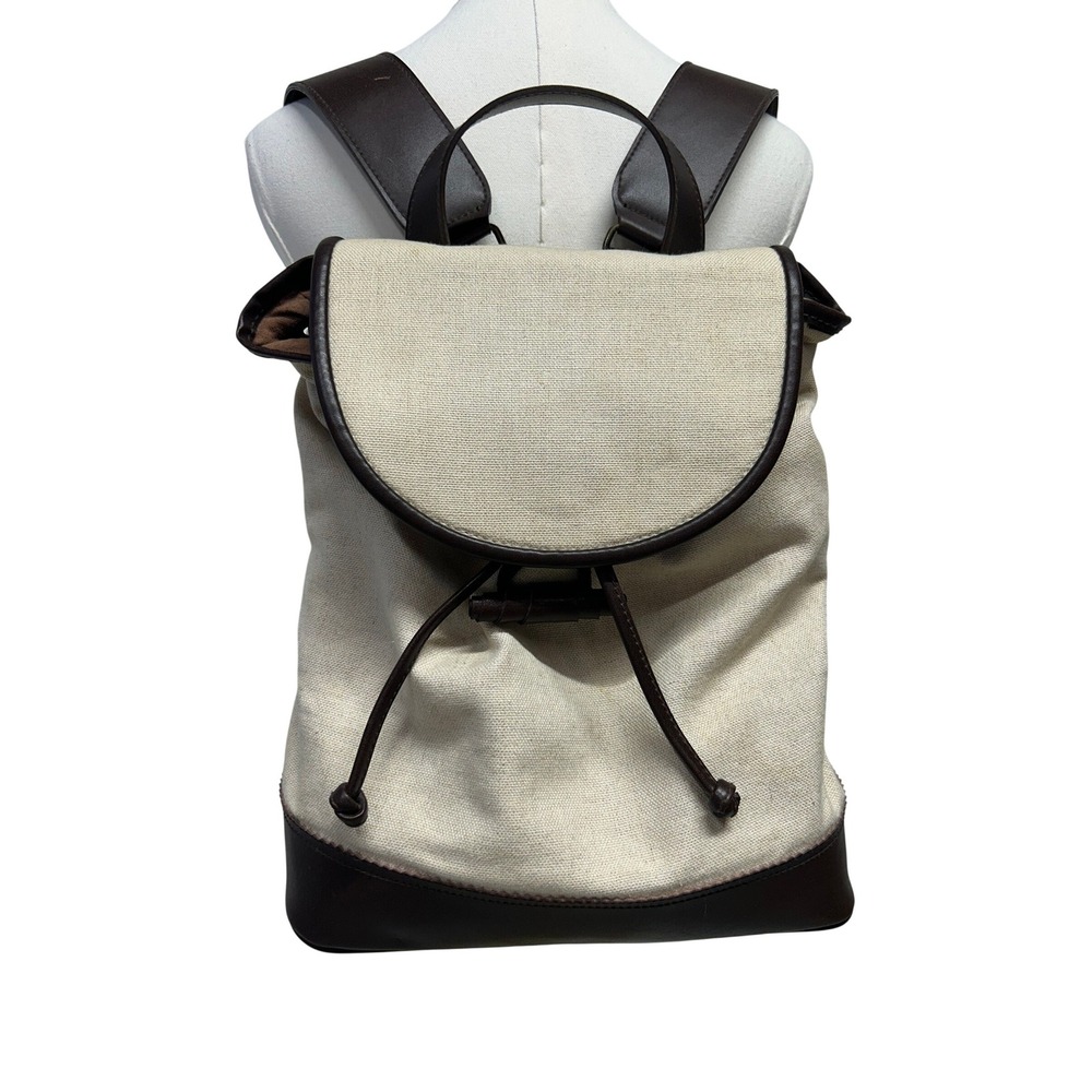 GAP Canvas Leather Trim Drawstring Backpack Brown Rucksack Minimalist